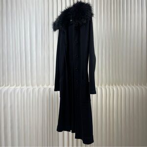 INC Black Long Sweater Cardigan with Removable Faux Fur Collar